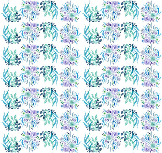Motif aquarelle fleurs couleurs froides papier peint CatMat